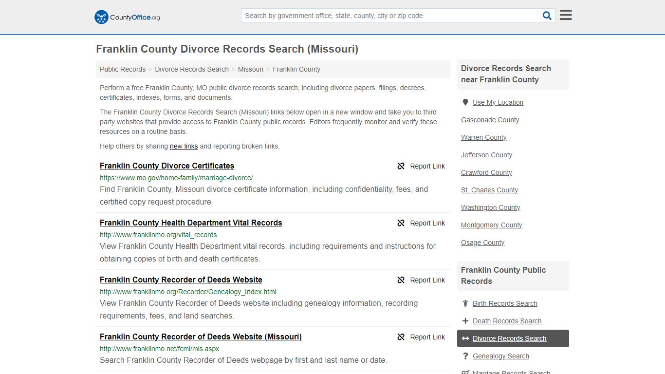 Franklin County Divorce Records Search (Missouri) - County Office