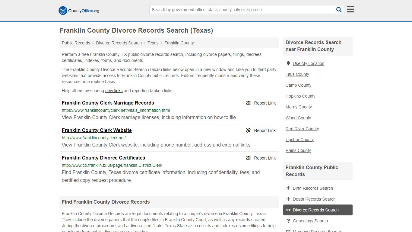 Divorce Records Search - Franklin County, TX (Divorce Certificates ...