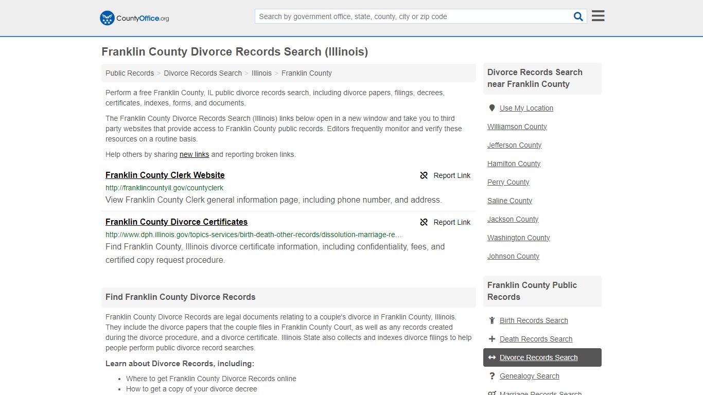 Franklin County Divorce Records Search (Illinois) - County Office